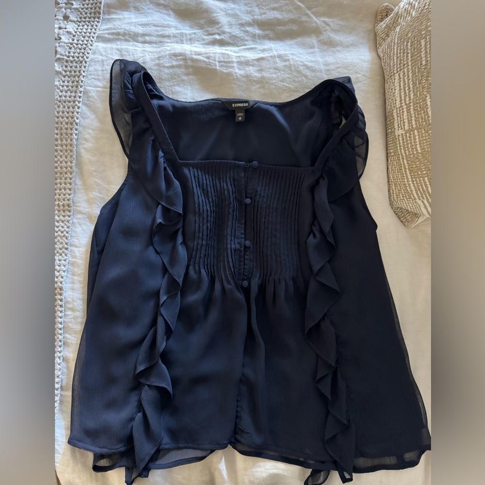 Express Midnight Blue Ruffle Blouse